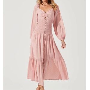 ASTR the label soft pink twist bust midi dress size S NWOT tag Swiss dot